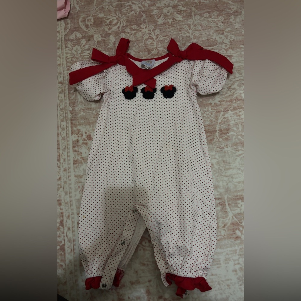 Red & White Polka-Dot Girls One-Piece Bodysuit with Bow Shoulder Accents